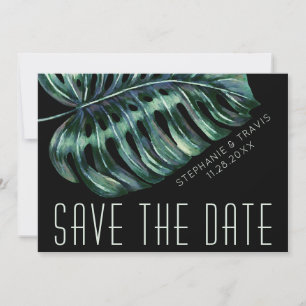 Black Mod Monstera Dark Moody Tropical Wedding Save The Date