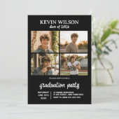 Black Modern 4 Photo Graduation Invitation Einladung (Stehend Vorderseite)