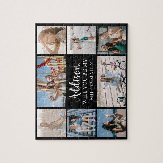 Black Modern 8 Foto Collage Bridesmaid Vorschlag Puzzle (Vertikal)