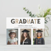 Black Modern Architecture Grad 3-Photo Timeline Einladung (Stehend Vorderseite)