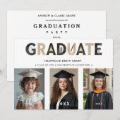 Black Modern Architecture Grad 3-Photo Timeline Einladung (Vorne/Hinten)