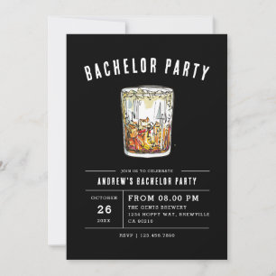 Black Modern Bachelor Party Watercolor Whiskey Einladung