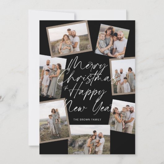 Black Modern Boho 8 Foto Collage Weihnachten (Vorderseite)