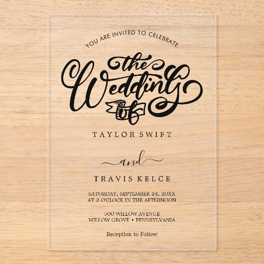 Black Modern Boho Akryllische Hochzeitseinladung Acryleinladungen (Vorderseite)