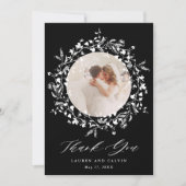 Black Modern Boho Wildblume Wedding 2 Foto Dankeskarte (Vorderseite)