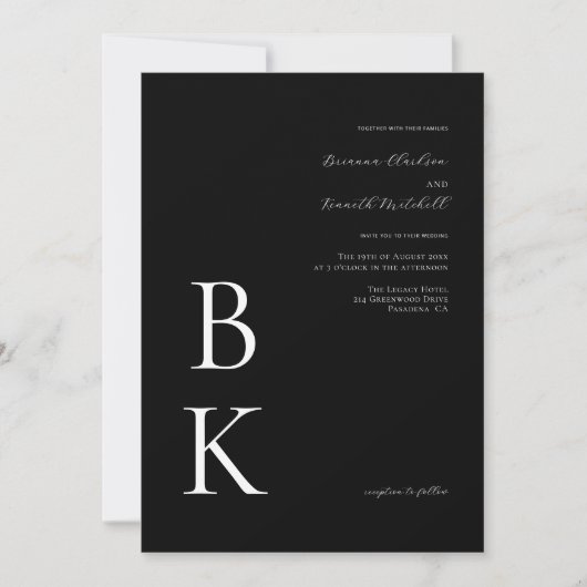 Black Modern Bold Monogram Typografy Wedding Einladung (Vorderseite)