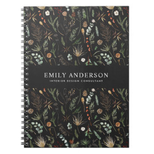 black modern botanical elegant contemporary notizblock