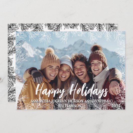 Black Modern Botanical Family Foto Weihnachten (Vorne/Hinten)