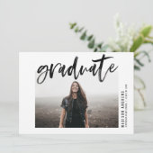 Black Modern Brushed Script Graduation Party Einladung (Stehend Vorderseite)