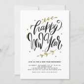 Black Modern Calligraphy and Wreath New Year Party Einladung (Vorderseite)