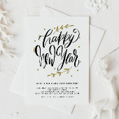 Black Modern Calligraphy and Wreath New Year Party Einladung