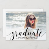 Black Modern Calligraphy Foto Abschluss Ankündigung (Vorne/Hinten)