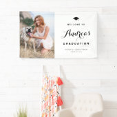 Black Modern Calligraphy Foto Abschluss Willkommen Banner (Insitu)