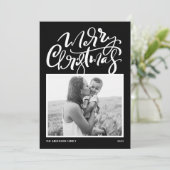 Black Modern Calligraphy Foto Frohe Weihnachten (Stehend Vorderseite)