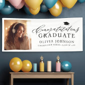 Black Modern Calligraphy Foto Graduation Party Banner