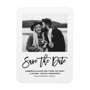Black Modern Calligraphy Foto Save the Date Magnet