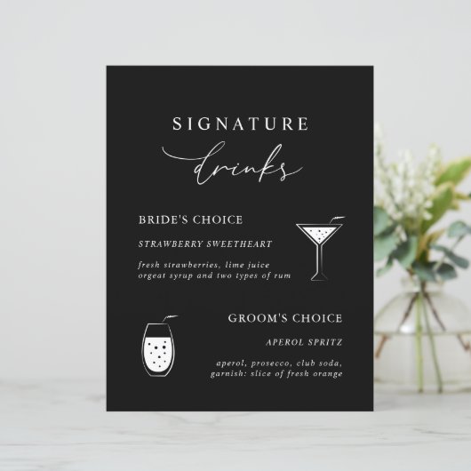 Black Modern Calligraphy Signature Drinks Zeichen (Stehend Vorderseite)