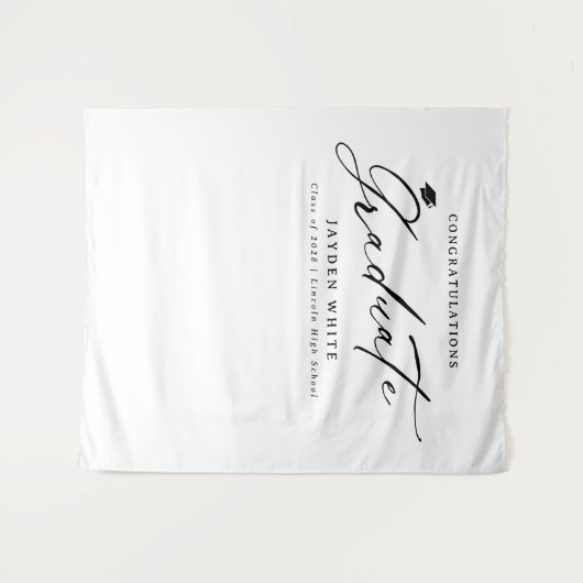 Black Modern Calligraphy Simple Graduation Party Wandteppich (Vorderseite (Horizontal))