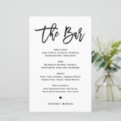 Black Modern Calligraphy Wedding Bar Menu Card (Stehend Vorderseite)
