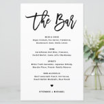 Black Modern Calligraphy Wedding Bar Menu Card<br><div class="desc">Fügen Sie diese individuell anpassbaren Getränke-Menükarte Papier zu Ihrem Event-Tischdecke hinzu. Es zeichnet sich durch moderne Kalligraphie und einfache Typografie in schwarz aus. Diese moderne Kalligraphie-Bar-Karte eignet sich ideal für Hochzeiten,  Brautpartys,  Babyduschen und vieles mehr.</div>