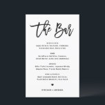 Black Modern Calligraphy Wedding Bar Menu Card<br><div class="desc">Fügen Sie diese individuell anpassbaren Getränke-Menükarte Papier zu Ihrem Event-Tischdecke hinzu. Es zeichnet sich durch moderne Kalligraphie und einfache Typografie in schwarz aus. Diese moderne Kalligraphie-Bar-Karte eignet sich ideal für Hochzeiten,  Brautpartys,  Babyduschen und vieles mehr.</div>
