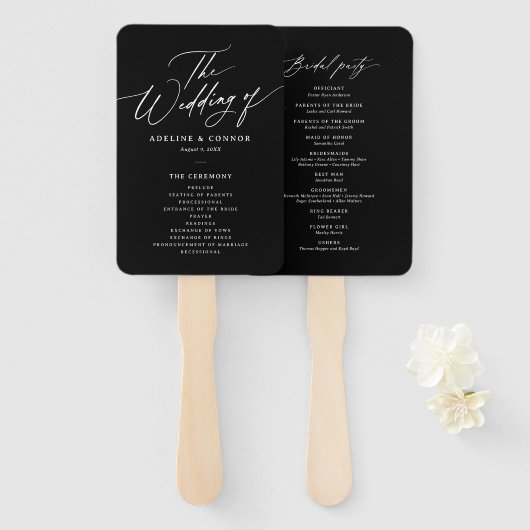 Black Modern Calligraphy Wedding Program Fächer (Vorne und Hinten)