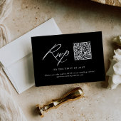 Black Modern Calligraphy Wedding QR Code RSVP Karte