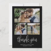 Black Modern Calligraphy Wedding Three Foto Dankeskarte (Vorderseite)