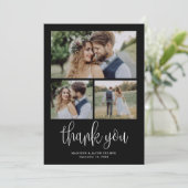 Black Modern Calligraphy Wedding Three Foto Dankeskarte (Stehend Vorderseite)