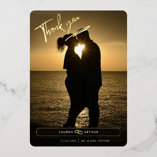 Black Modern Chic Minimal Foto Hochzeit Vielen Dan Folieneinladung (Vorderseite)