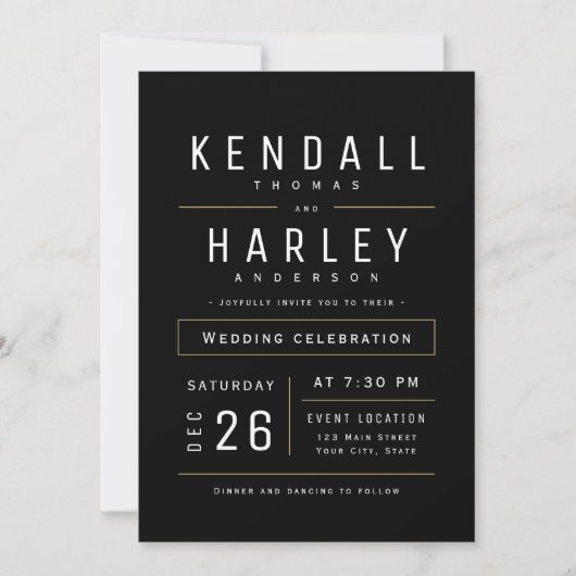 Black Modern Chic Simple Typografy Foto Wedding Einladung (Vorderseite)