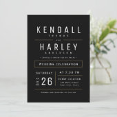 Black Modern Chic Simple Typografy Foto Wedding Einladung (Stehend Vorderseite)