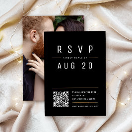 Black Modern Chic Simple Typografy QR-Code RSVP Karte