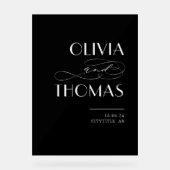 Black Modern Chic Wedding Willkommen Acrylschild (Vorderseite)