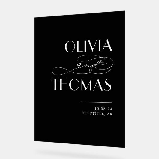 Black Modern Chic Wedding Willkommen Acrylschild (Winkel)