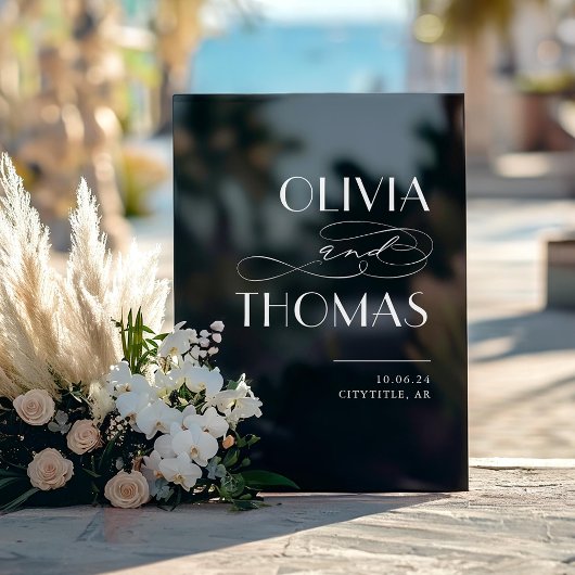 Black Modern Chic Wedding Willkommen Acrylschild
