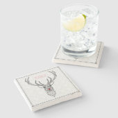 Black Modern Christmas Deer Red Accent Steinuntersetzer (Seitenansicht)