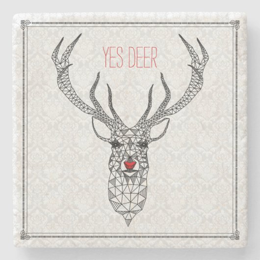 Black Modern Christmas Deer Red Accent Steinuntersetzer (Vorderseite)