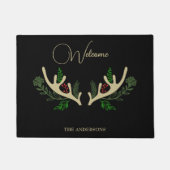 Black Modern Christmas Elegante Rentiere Willkomme Fußmatte (Vorderseite)
