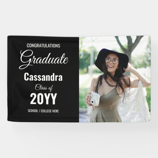 Black Modern Classic Foto Abschluss Banner (Horizontal)