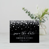 Black Modern Confetti Silver Foil Save the Date Folie Einladungspostkarte (Stehend vorne)