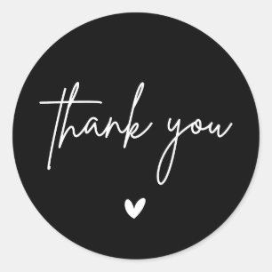 Black Modern Danke Monogram Wedding Heart Runder Aufkleber