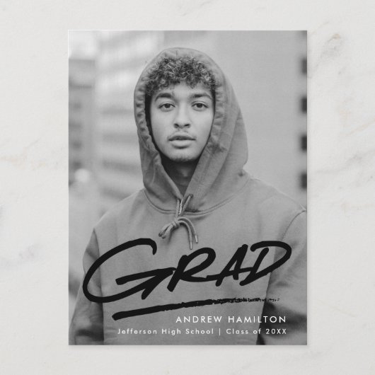 Black Modern Dashed Grad Foto Party Einladungspostkarte (Vorderseite)