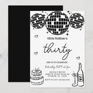 Black Modern Disco Ball 30. Geburtstagsparty Einladung
