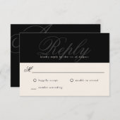 Black Modern Elegant Minimal Monogram Wedding RSVP (Vorne/Hinten)