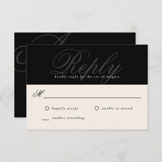 Black Modern Elegant Minimal Monogram Wedding RSVP (Vorne/Hinten)