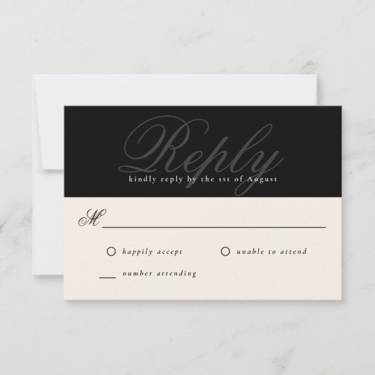 Black Modern Elegant Minimal Monogram Wedding RSVP Karte (Vorderseite)