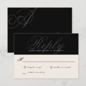 Black Modern Elegant Minimal Monogram Wedding RSVP Karte (Vorne/Hinten)