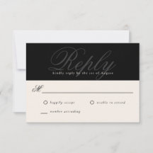 Black Modern Elegant Minimal Monogram Wedding RSVP