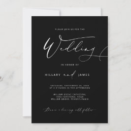 Black Modern Elegante Calligrafy Wedding Einladung